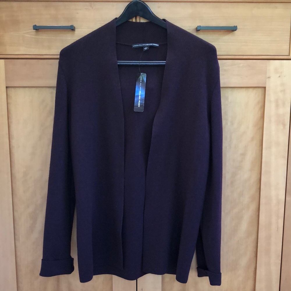 Linda Allard Ellen Tracy Purple/ Plum Wool Cardigan Sweater Jacket Size P- NWT - Picture 3 of 11